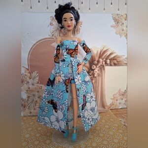 Butterfly and Floral Blue Dress For 11.5 Inch Doll
